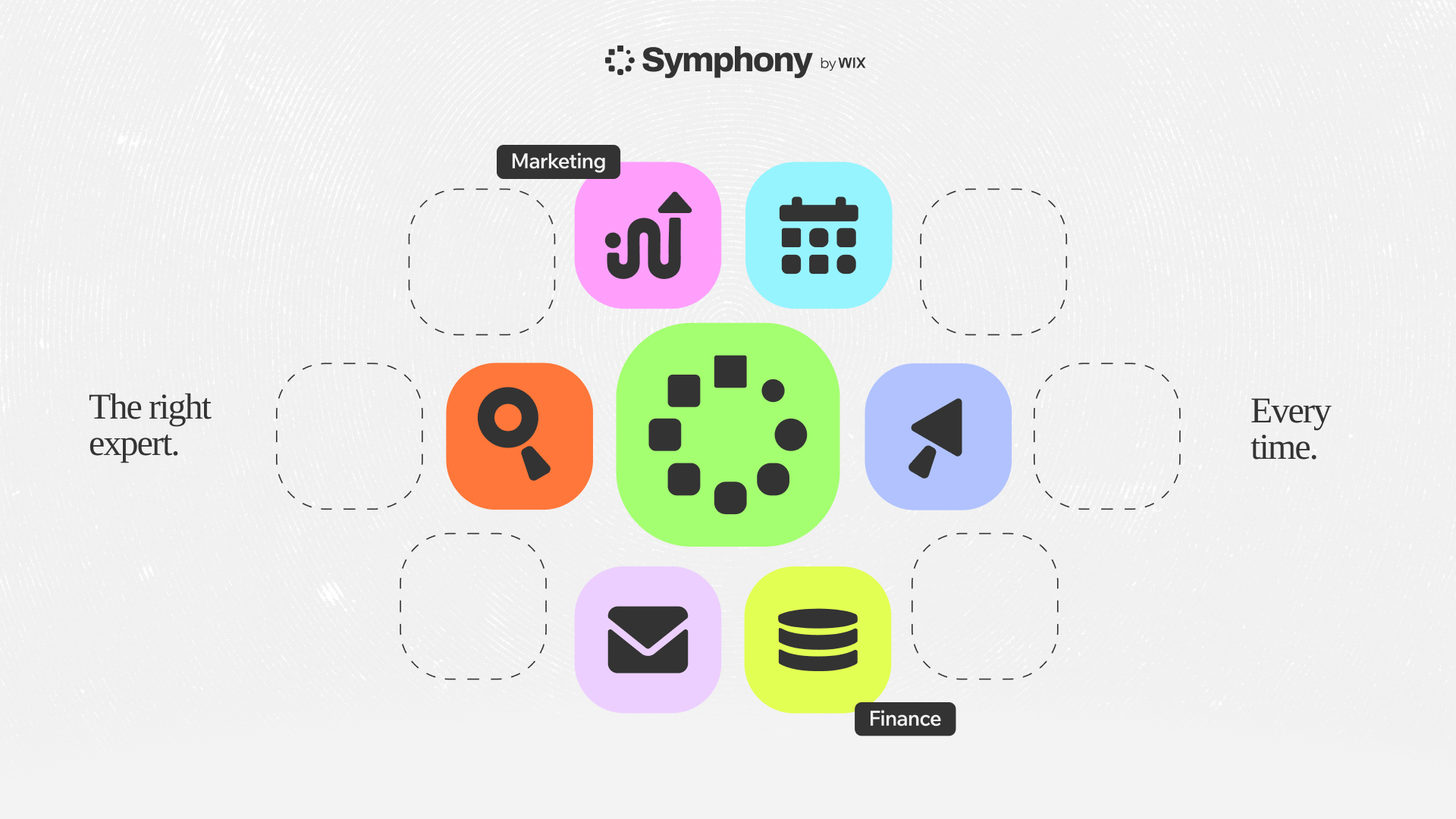 Official Symphony by Wix creative illustrating specialist agents coordinated as one team